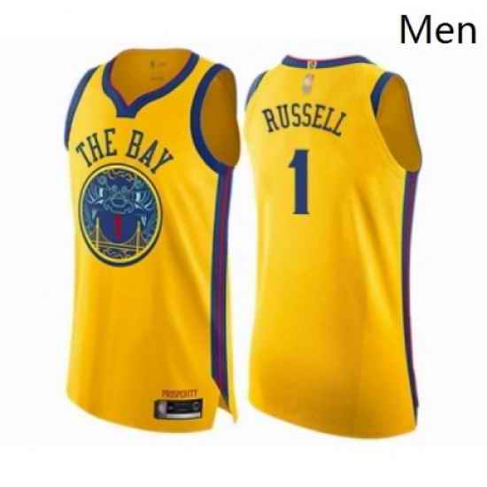 Mens Golden State Warriors 1 DAngelo Russell Authentic Gold Basketball Jersey City Edition